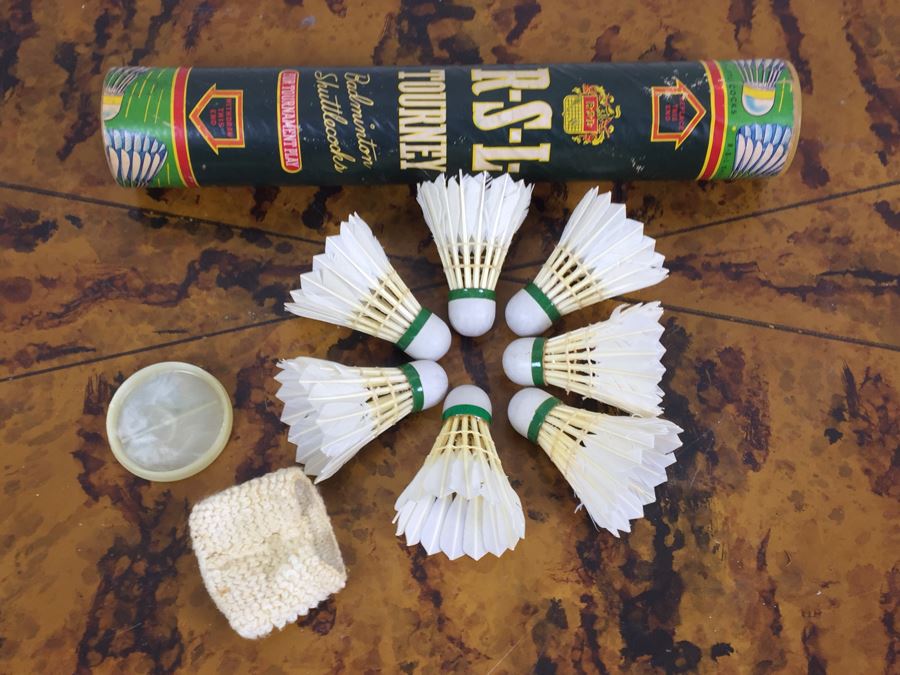 Vintage Badminton Rackets, Shuttlecocks, R.S.L. Feather Shuttlecocks With Original Canister And Glass Umbrella Stand [Photo 2]