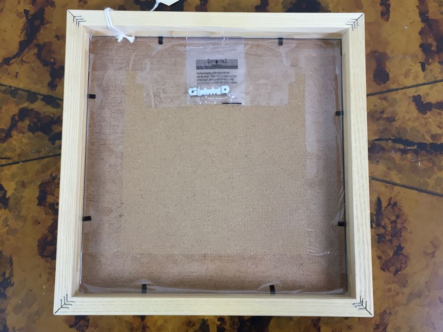 JUST ADDED - Pair Of Framed Coral & Tusk Stitched Artwork On Burlap Of Bird And Fox Riding Horse [Photo 4]