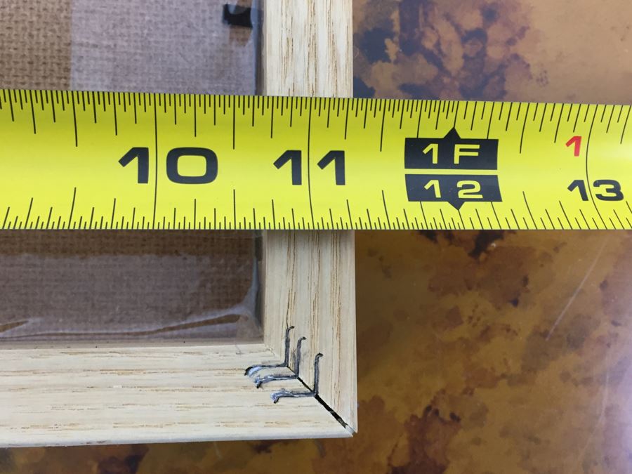 JUST ADDED - Pair Of Framed Coral & Tusk Stitched Artwork On Burlap Of Bird And Fox Riding Horse [Photo 5]