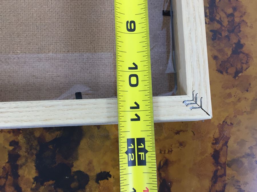 JUST ADDED - Pair Of Framed Coral & Tusk Stitched Artwork On Burlap Of Bird And Fox Riding Horse [Photo 6]