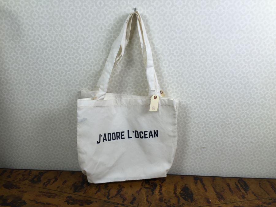 JUST ADDED - Set Of (2) NEW White Canvas Bags J'Adore L'Ocean