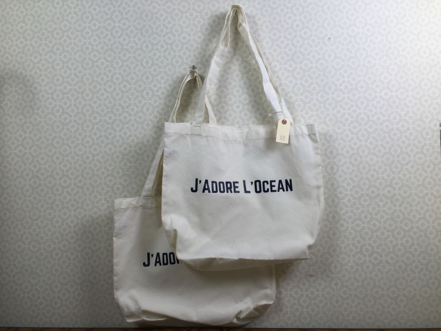 JUST ADDED - Set Of (2) NEW White Canvas Bags J'Adore L'Ocean
