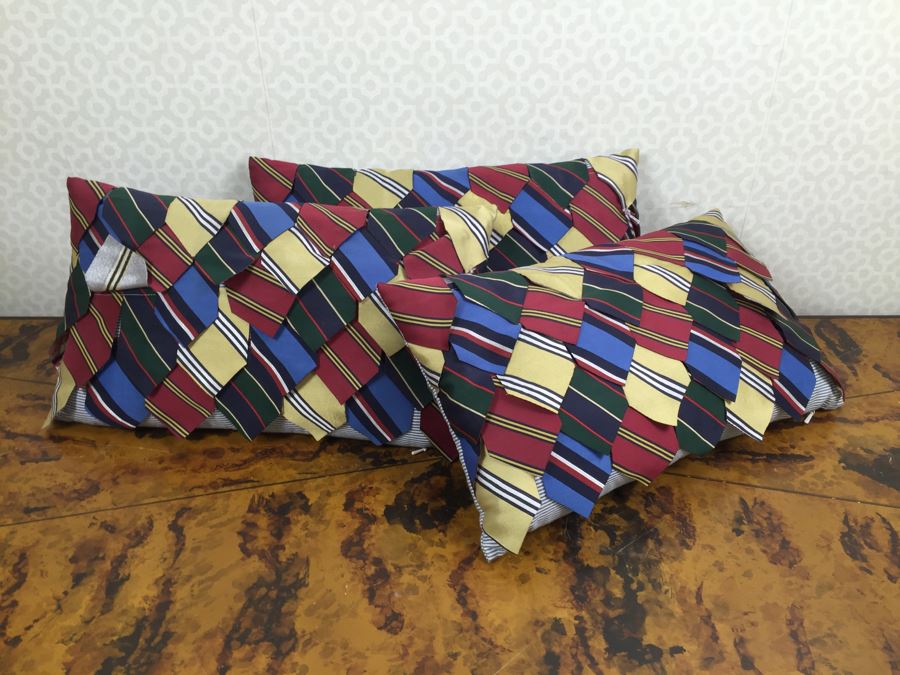 JUST ADDED - Set Of (3) NEW Designer Tie Throw Pillows [Photo 1]