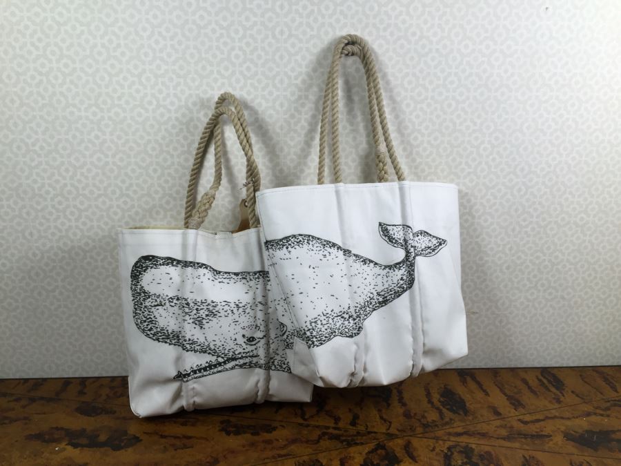 Pair Of Nautical Rope Handle Whale Print Tote Bags Retails $300