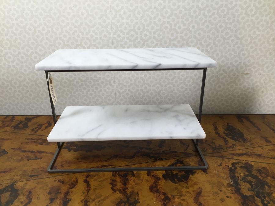 JUST ADDED - 2-Tier Metal And Marble Store Display Stand With (12) NEW Kusmi Tea Boxes [Photo 4]