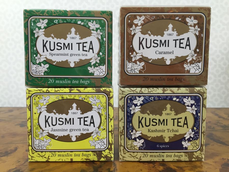 JUST ADDED - 2-Tier Metal And Marble Store Display Stand With (12) NEW Kusmi Tea Boxes [Photo 2]