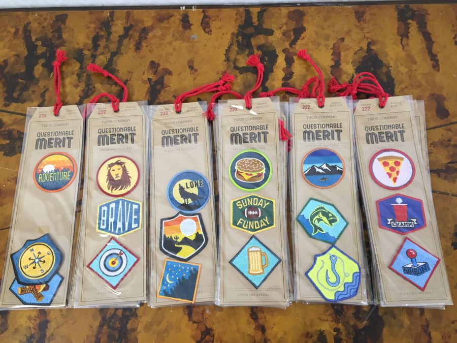 JUST ADDED - Pair Of Notepads With Clipboards, Silverplate Trophy Bowl Filled With Motel Keychains And Questionable Merit Badge Patches [Photo 3]