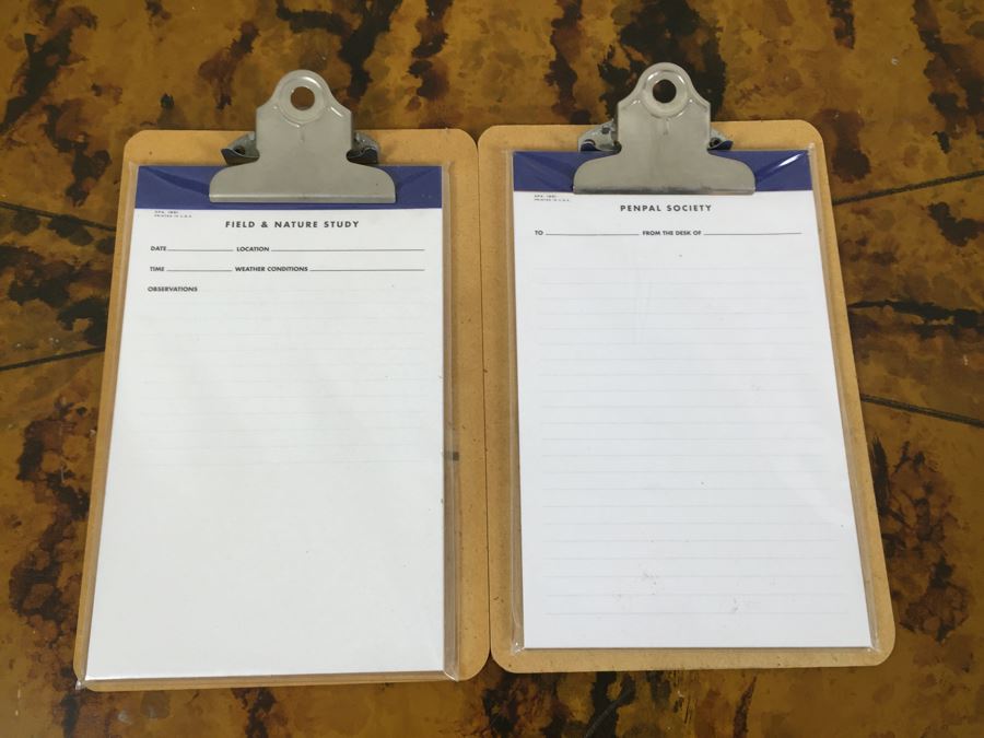 JUST ADDED - Pair Of Notepads With Clipboards, Silverplate Trophy Bowl Filled With Motel Keychains And Questionable Merit Badge Patches [Photo 4]