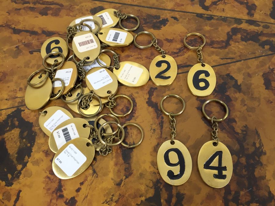 JUST ADDED - (2) Glass Bowls Filled With New Brass Keychains And Vintage Keychains [Photo 2]