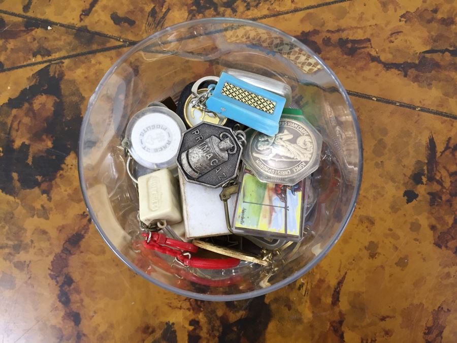JUST ADDED - (2) Glass Bowls Filled With New Brass Keychains And Vintage Keychains [Photo 8]