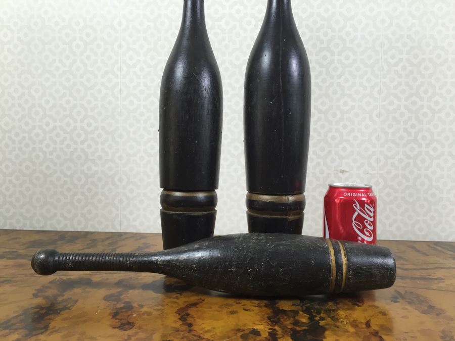 Vintage French Photograph And Set Of (3) Wooden Exercise Pins Indian Clubs  [Photo 4]