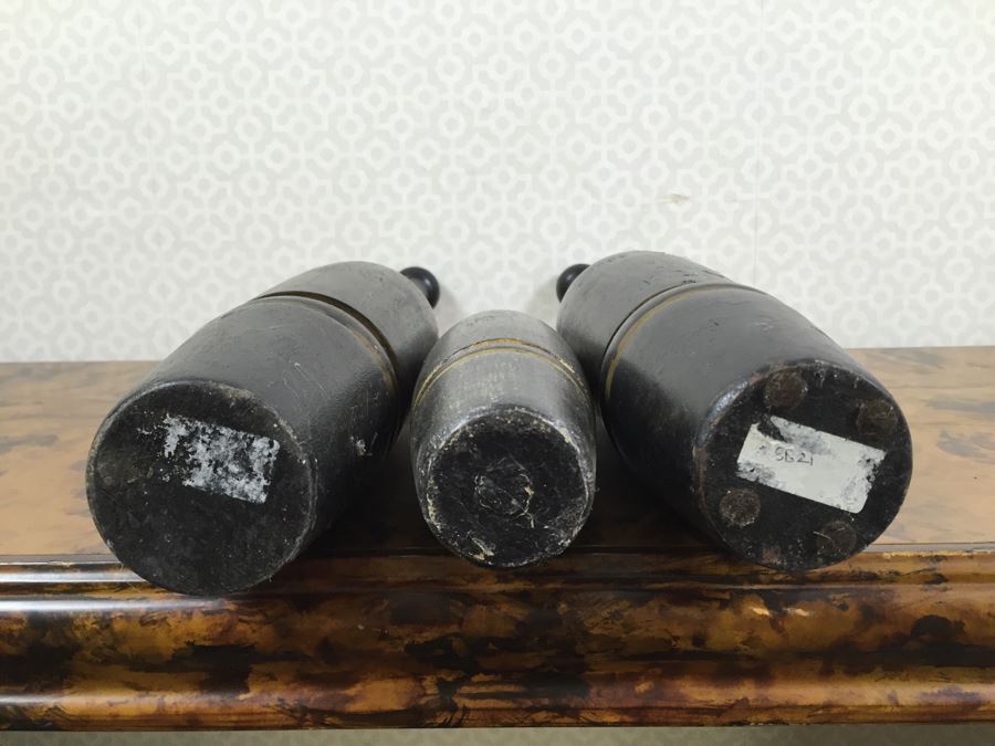 Vintage French Photograph And Set Of (3) Wooden Exercise Pins Indian Clubs  [Photo 7]