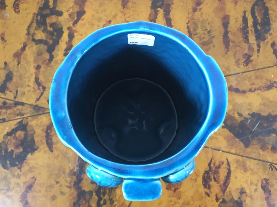 JUST ADDED - 10' Blue Glaze Ceramic Owl Vase Mid-Century Style [Photo 7]