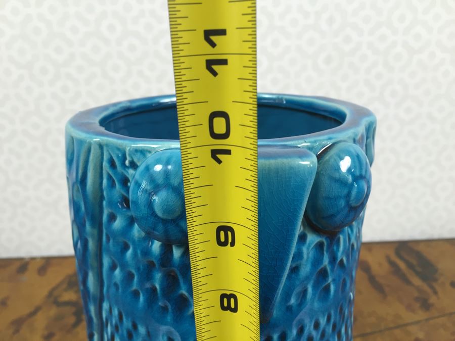 JUST ADDED - 10' Blue Glaze Ceramic Owl Vase Mid-Century Style [Photo 8]