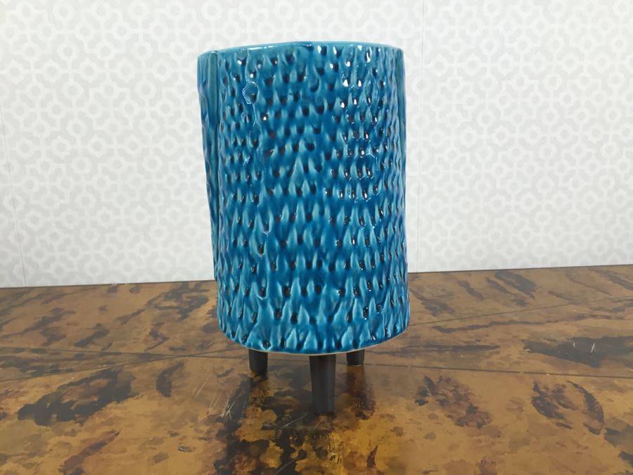 JUST ADDED - 10' Blue Glaze Ceramic Owl Vase Mid-Century Style [Photo 3]