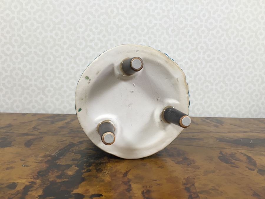 JUST ADDED - 10' Blue Glaze Ceramic Owl Vase Mid-Century Style [Photo 4]