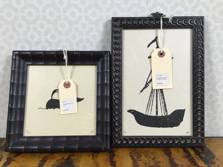 JUST ADDED - Pair Of Framed Limited Edition Artist Signed Nautical Prints Of Whale And Ship [Photo 14]