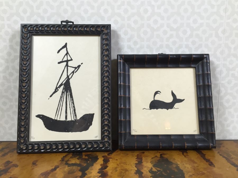 JUST ADDED - Pair Of Framed Limited Edition Artist Signed Nautical Prints Of Whale And Ship [Photo 1]