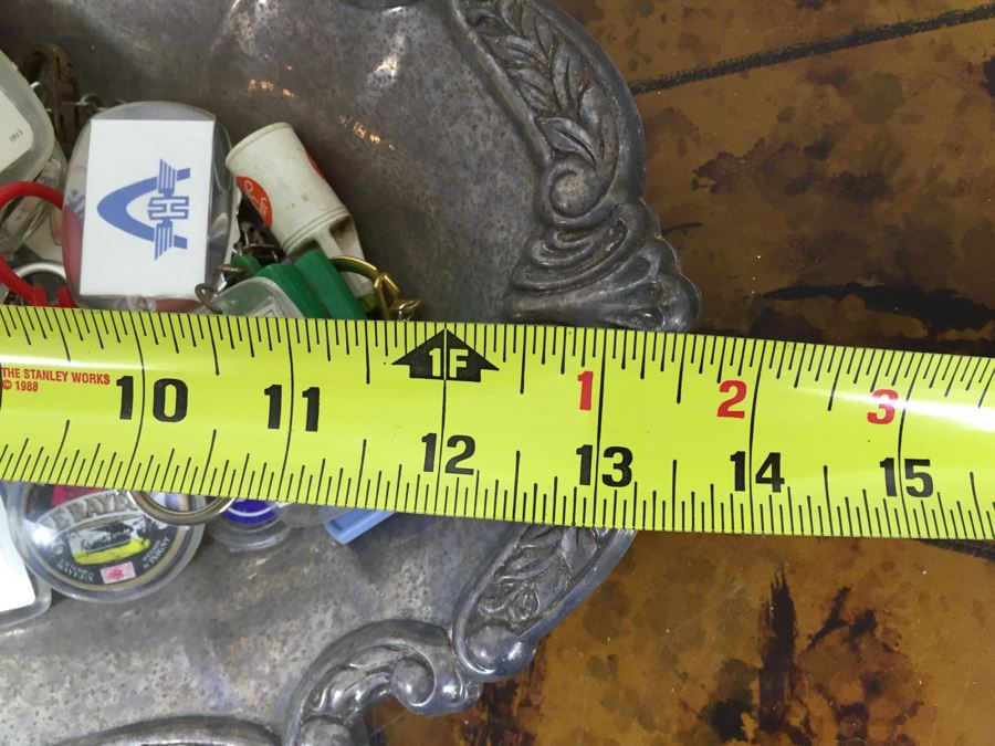 JUST ADDED - Silverplate Sailing Trophy Tray Loaded With Vintage Keychains [Photo 6]