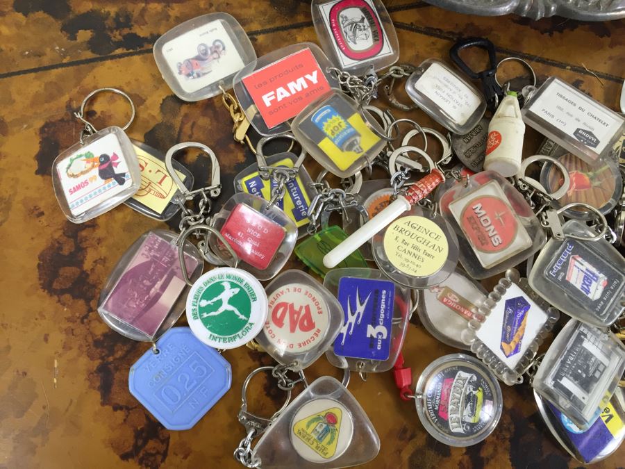 JUST ADDED - Silverplate Sailing Trophy Tray Loaded With Vintage Keychains [Photo 2]