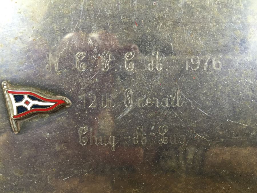 JUST ADDED - Silverplate Sailing Trophy Tray Loaded With Vintage Keychains [Photo 4]