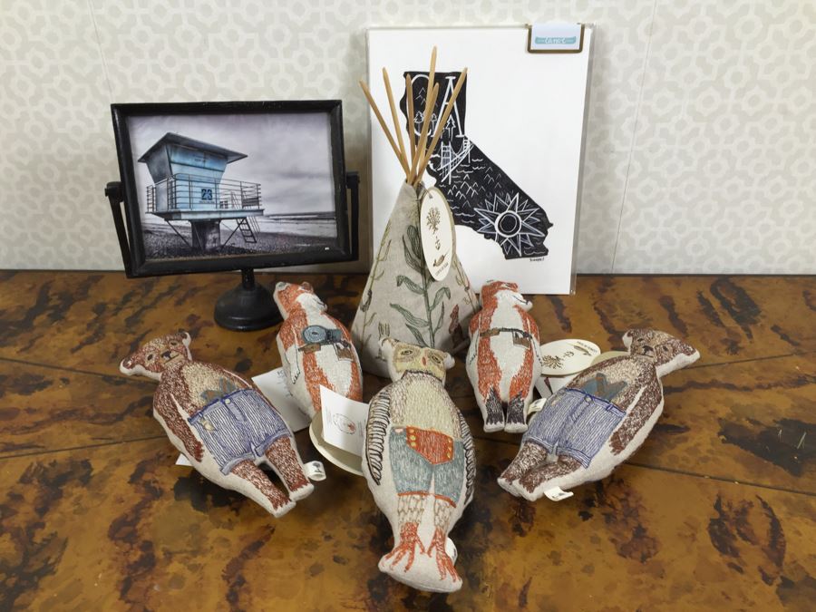 NEW Coral & Tusk Child's Stitched Teepee And Set Of Stitched Stuffed Animals, NEW Set Of (5) CA Paper Sets And Metal Industrial Picture Frame With CA Lifeguard Tower Photo - See Photos [Photo 1]