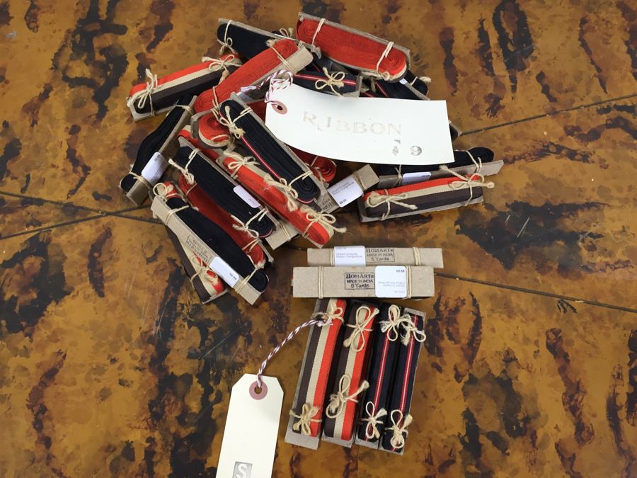 JUST ADDED - 12' Silverplate Platter Filled With Striped Grosgrain Ribbon (Each Ribbon Retains $9) [Photo 2]