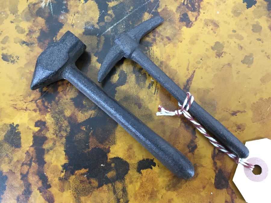 JUST ADDED - Metal Tray Filled With NEW Miniature Metal Artifact Industrial Tools Set Pick Axes And Hammers [Photo 2]