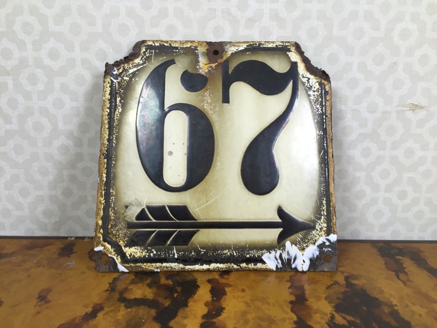 JUST ADDED - Vintage Enamel Number 67 Sign 8' X 8' [Photo 1]