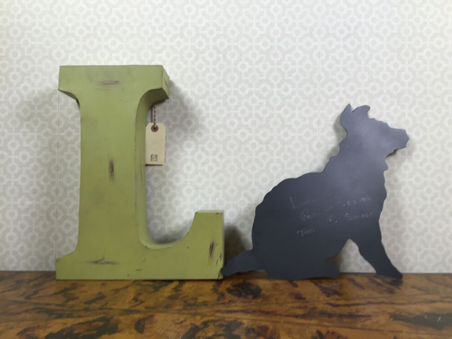 JUST ADDED - Metal 'L' Relief Letter And Metal Dog Cutout Chalkboard [Photo 1]