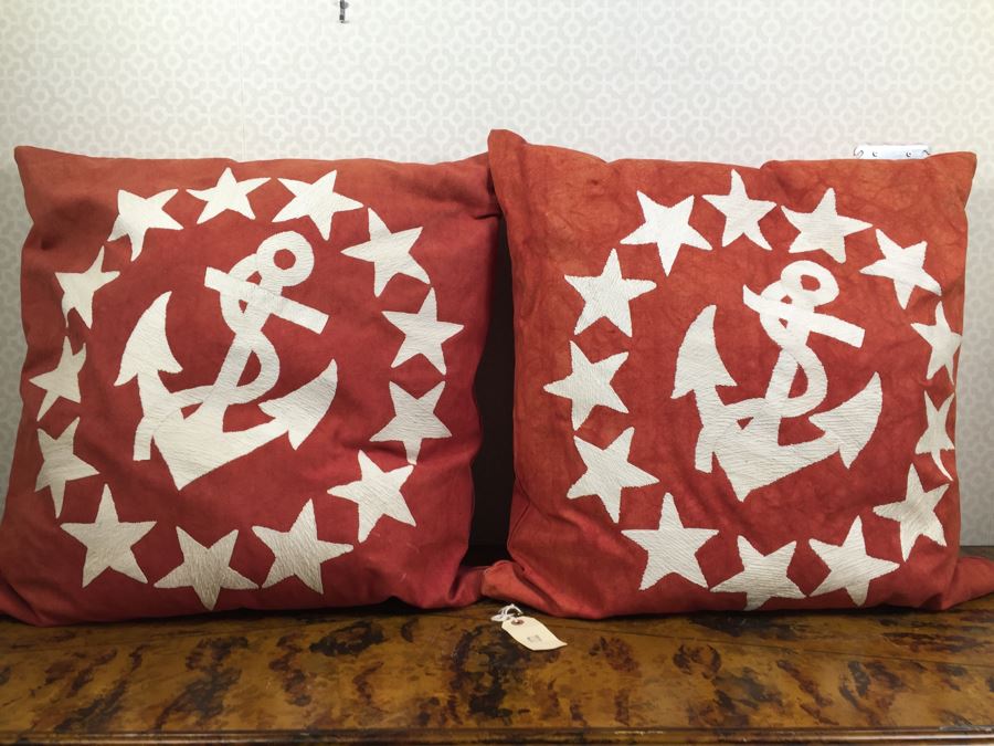 JUST ADDED - Pair Of Red Designer USN Throw Pillows [Photo 1]