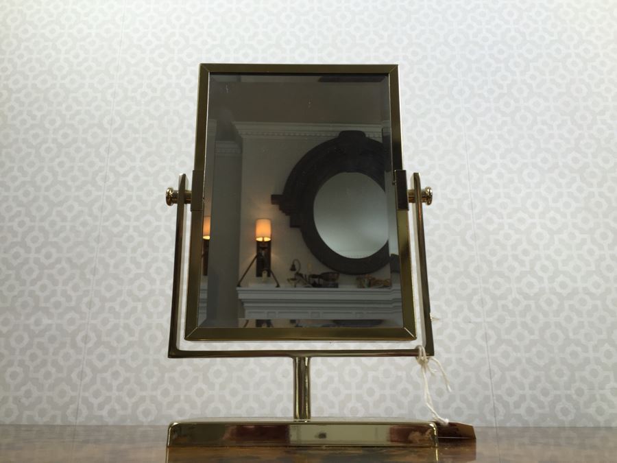 JUST ADDED - Brass Swivel Table Vanity Mirror With (2) NEW Glass Sided Boxes, (5) Rings And Earrings [Photo 14]