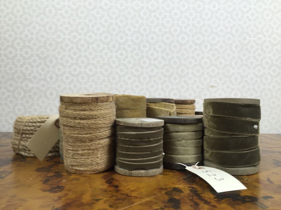 JUST ADDED - Decorative Faux Wooden Scissors, Tall Footed Glass Jar With Lid Filled With Fabric Wound Around Wooden Spools And Rope (Retails Over $400) [Photo 11]