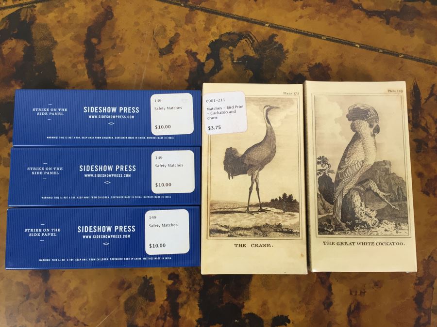 JUST ADDED - (3) New Sideshow Press Safety Matches, (2) New Bird Print Matches, (5) New Oatmeal Soap Bars, (2) Glass Bowls And Pool Boy Doorbell [Photo 8]