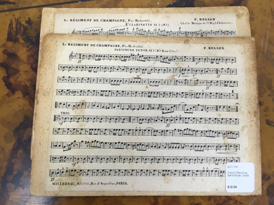 Collection Of (12) French Marching Band Music Cards And Metal Display Sign [Photo 15]