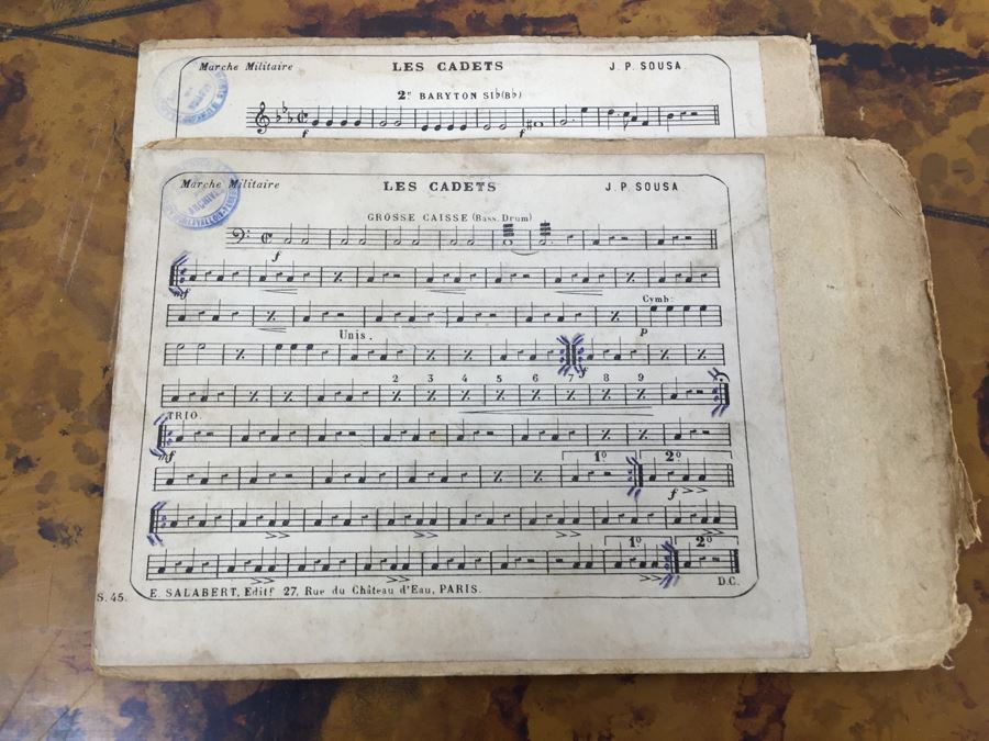 Collection Of (12) French Marching Band Music Cards And Metal Display Sign [Photo 13]