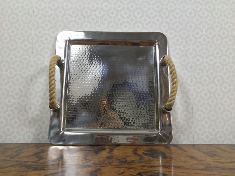 Polished Metal Tray With Rope Handles, Large Jar With Rope Handle And Lot Of (9) New Vintage Style B&W Posters [Photo 2]