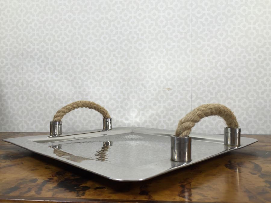 Polished Metal Tray With Rope Handles, Large Jar With Rope Handle And Lot Of (9) New Vintage Style B&W Posters [Photo 4]