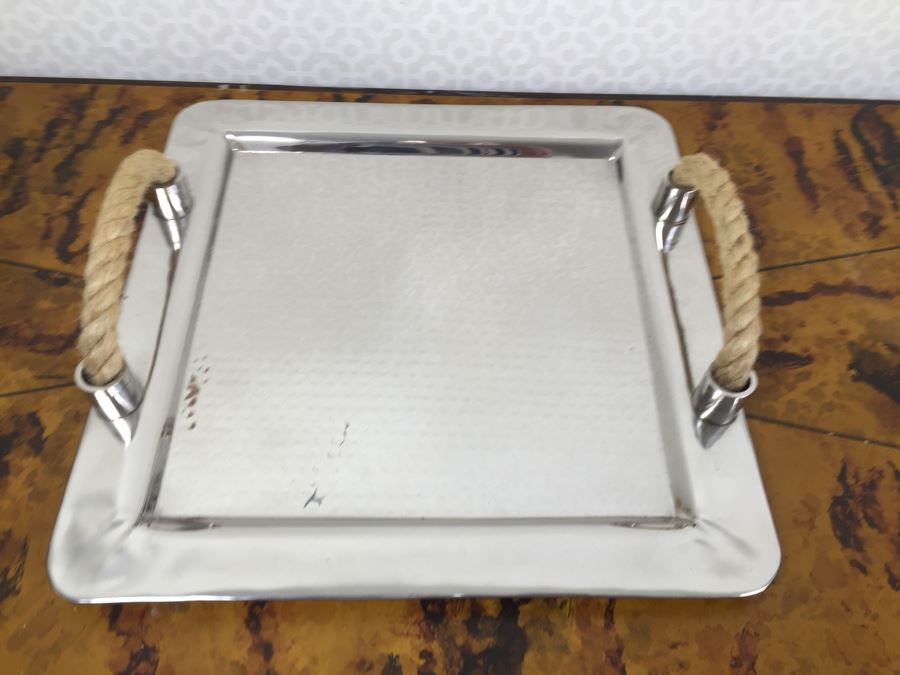 Polished Metal Tray With Rope Handles, Large Jar With Rope Handle And Lot Of (9) New Vintage Style B&W Posters [Photo 3]