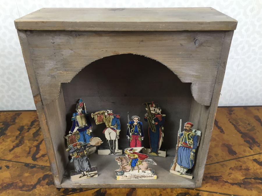 Wooden Display Box With Figures 10'W X 11'H X 4'D And Ceramic Jar Sago 6'H [Photo 8]