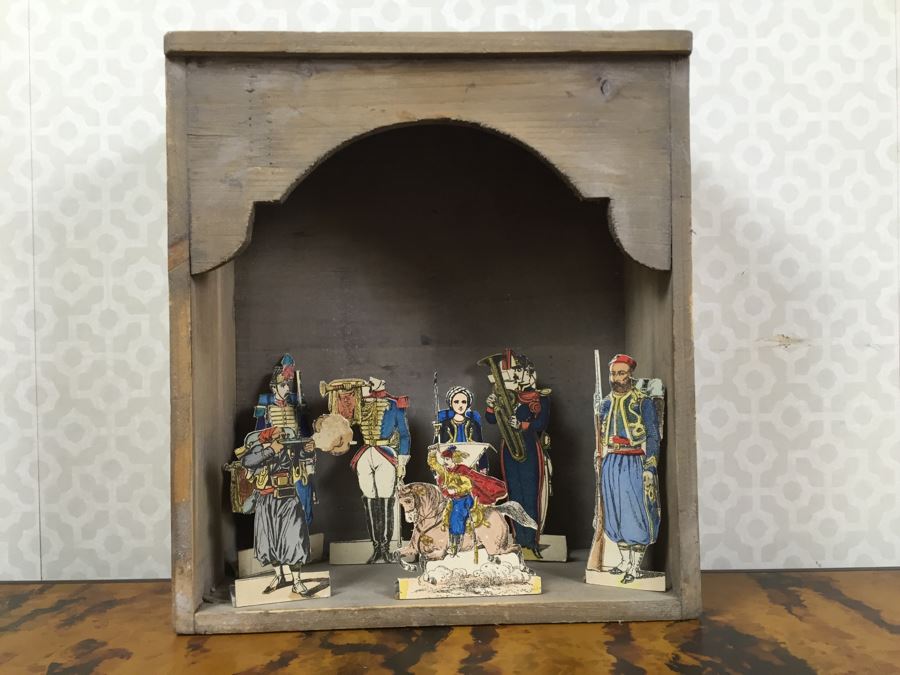 Wooden Display Box With Figures 10'W X 11'H X 4'D And Ceramic Jar Sago 6'H [Photo 2]