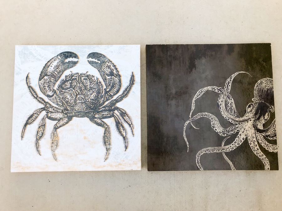 Pair Of Canvas Prints Of Crab And Octopus 24' X 24'