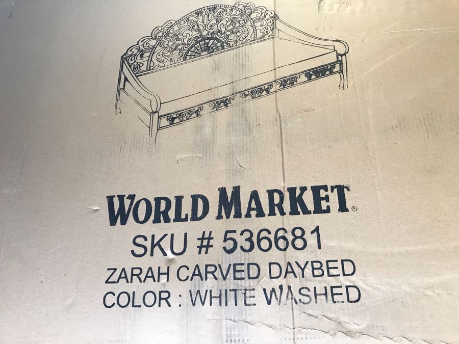 New In Box World Market Zarah Carved Daybed White Washed [Photo 3]