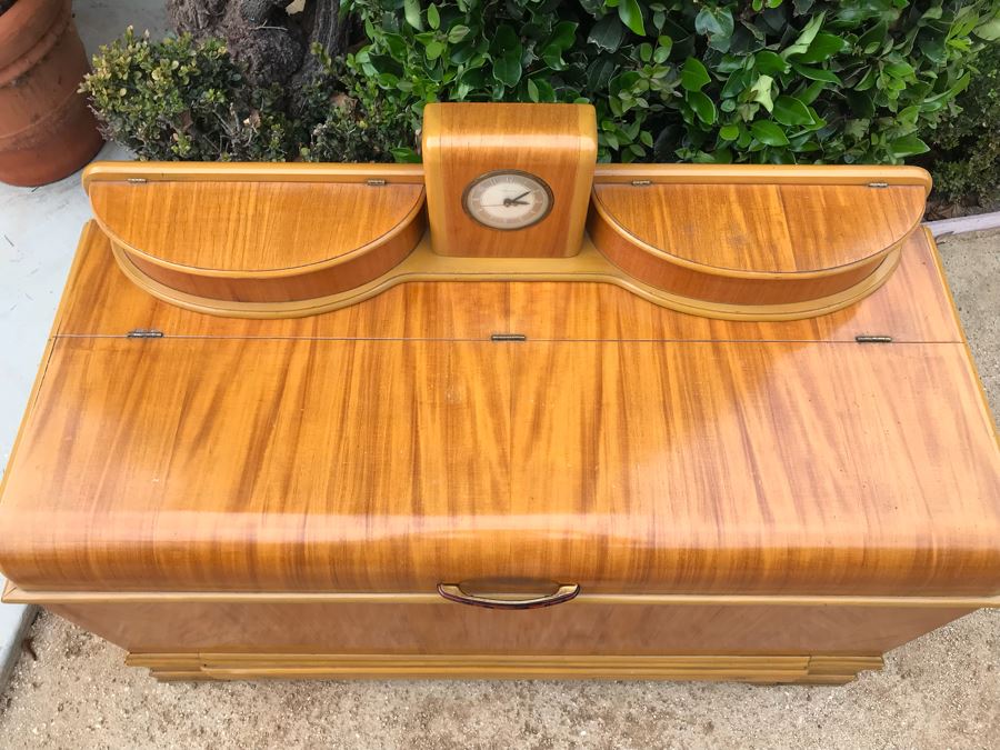 JUST ADDED - Fabulous Art Deco ROOS Chests Cedar Hope Chest With Rare Top Mounted Compartments With Clock (Clock Needs Rewiring) 43'W X 17'D X 32'H [Photo 8]
