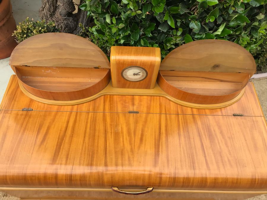 JUST ADDED - Fabulous Art Deco ROOS Chests Cedar Hope Chest With Rare Top Mounted Compartments With Clock (Clock Needs Rewiring) 43'W X 17'D X 32'H [Photo 9]