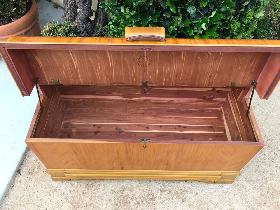 JUST ADDED - Fabulous Art Deco ROOS Chests Cedar Hope Chest With Rare Top Mounted Compartments With Clock (Clock Needs Rewiring) 43'W X 17'D X 32'H [Photo 12]