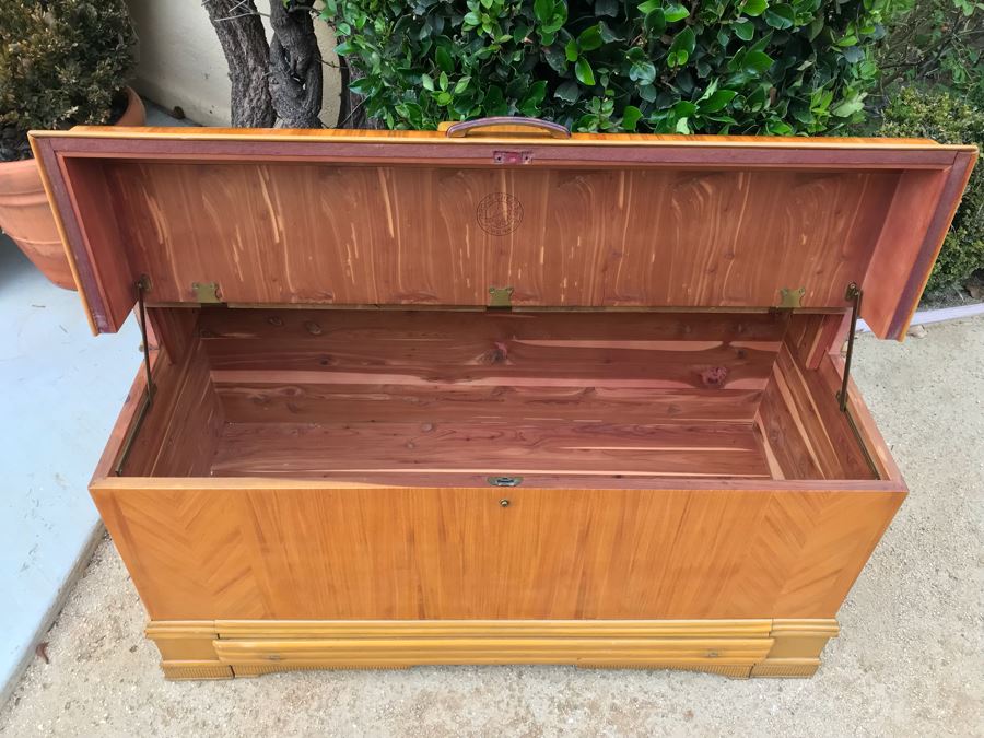 JUST ADDED - Fabulous Art Deco ROOS Chests Cedar Hope Chest With Rare Top Mounted Compartments With Clock (Clock Needs Rewiring) 43'W X 17'D X 32'H [Photo 11]