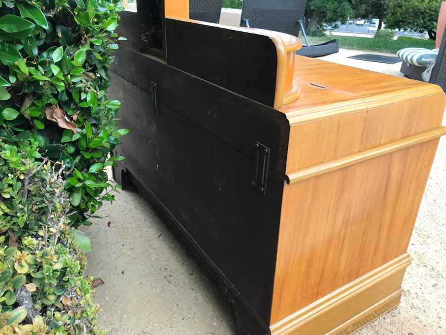 JUST ADDED - Fabulous Art Deco ROOS Chests Cedar Hope Chest With Rare Top Mounted Compartments With Clock (Clock Needs Rewiring) 43'W X 17'D X 32'H [Photo 20]
