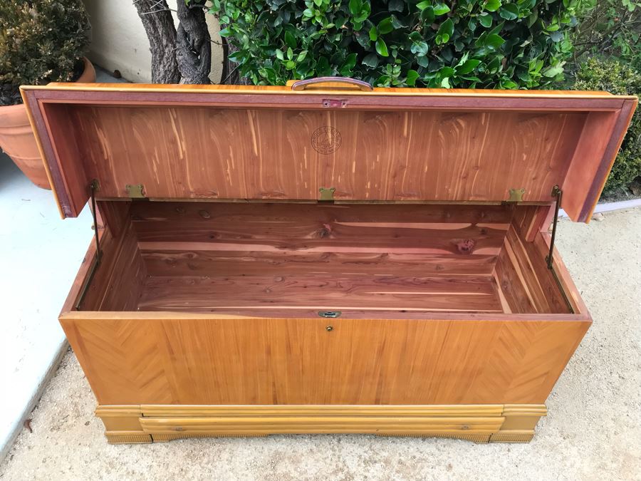 JUST ADDED - Fabulous Art Deco ROOS Chests Cedar Hope Chest With Rare Top Mounted Compartments With Clock (Clock Needs Rewiring) 43'W X 17'D X 32'H [Photo 10]