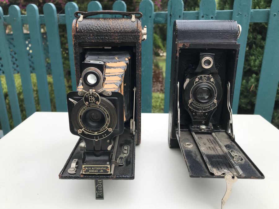 JUST ADDED - Pair Of Vintage Eastman Kodak Bellows Cameras - Hawk-Eye Model B And No.1A Autographic Kodak Jr.